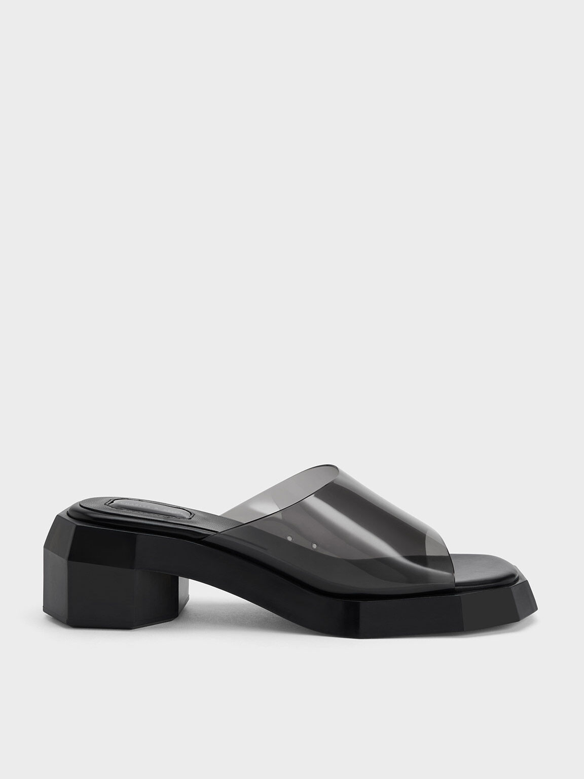 Sepatu Mules See-Through Geometric, Black, hi-res