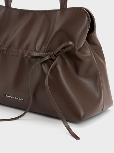 Tas Bahu Bow Ruched Reese, Espresso Brown, hi-res