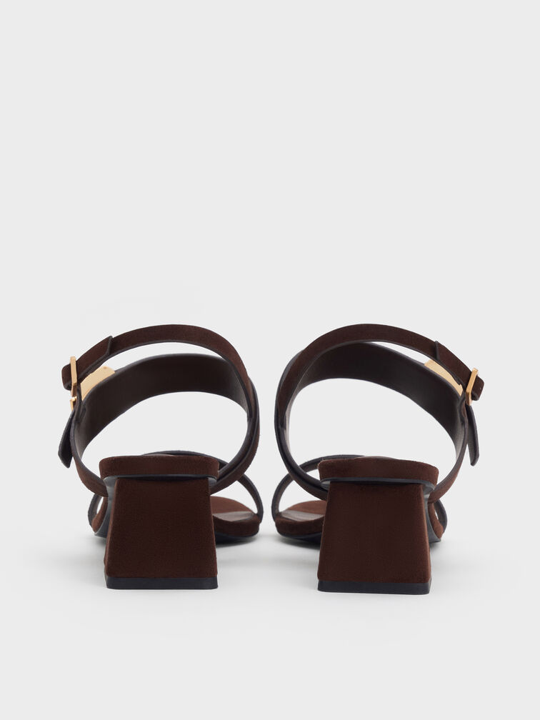 Yvette Textured Double-Strap Heeled Sandals, Dark Brown, hi-res