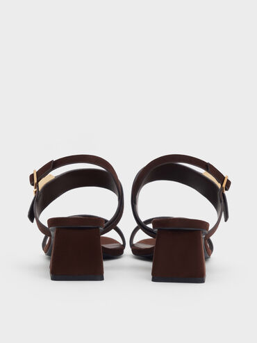 Yvette Textured Double-Strap Heeled Sandals, Dark Brown, hi-res