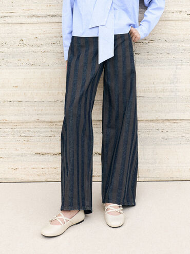 Sepatu Flats Mary Jane Crossover Triple-Strap, Chalk, hi-res