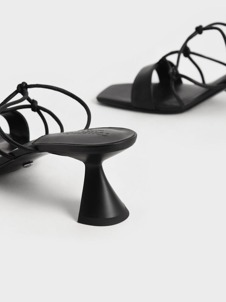 Strappy Leather Sculptural Heel Sandals, Black, hi-res