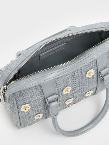 Tas Bowling Flower Philomena Raffia, Misty Blue, hi-res