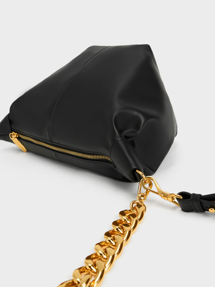 Daki Chain Handle Hobo Bag, Black, hi-res