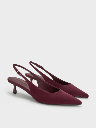 Sepatu Pumps Slingback Ruthie Faux Suede, Burgundy, hi-res