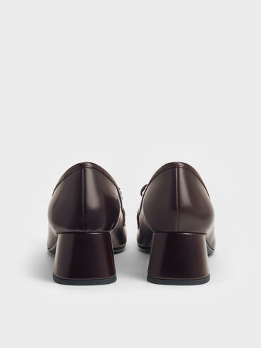 Sepatu Pumps Loafer Bow Circle-Charm, Burgundy, hi-res
