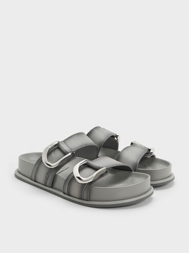 Sandal Gabine Buckled Ombre Leather, Light Grey, hi-res