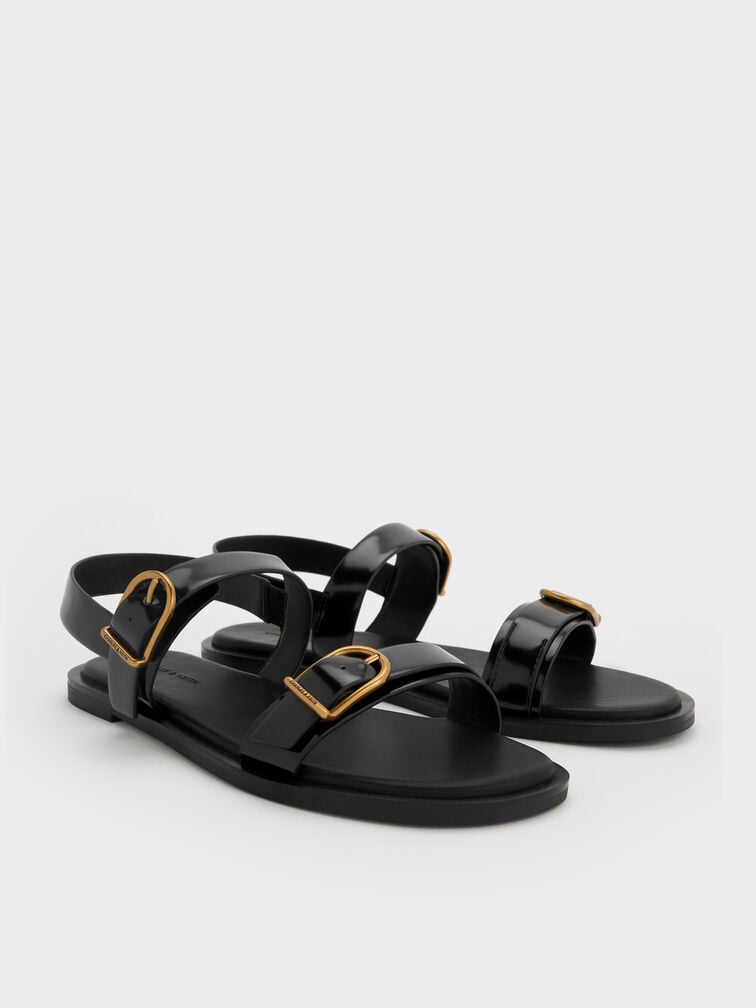 Sandal Slingback Buckle-Strap Double, Black Box, hi-res