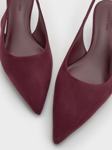 Sepatu Pumps Slingback Ruthie Faux Suede, Burgundy, hi-res
