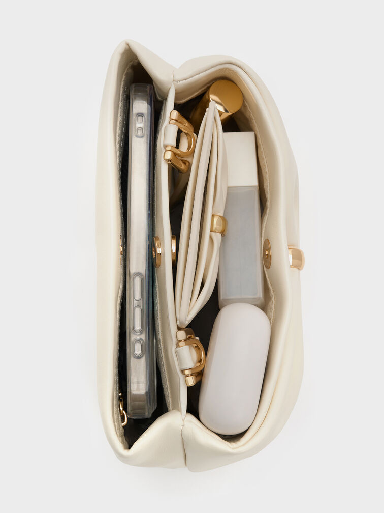 Tas Top Handle Ruched Halsey, Cream, hi-res