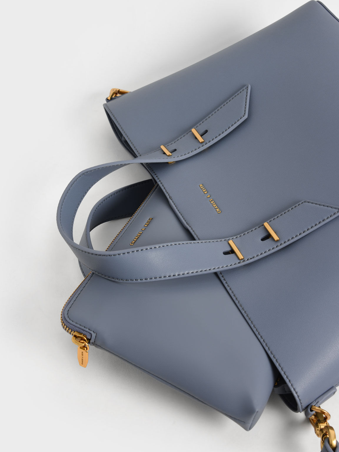 Metallic Accent Double Handle Bag, Denim Blue, hi-res