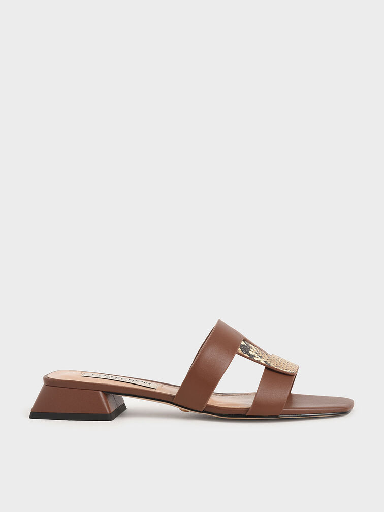 Mules Leather Cut Out, Brown, hi-res