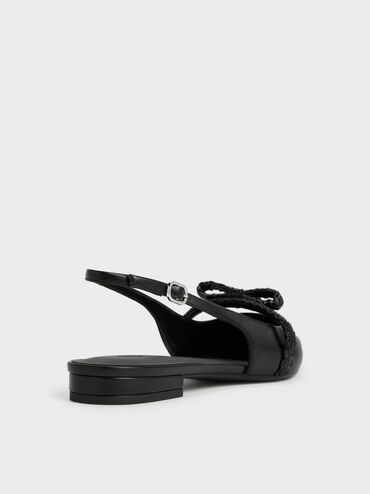 Sepatu Flats Slingback Woven-Bow Kaleen, Black, hi-res