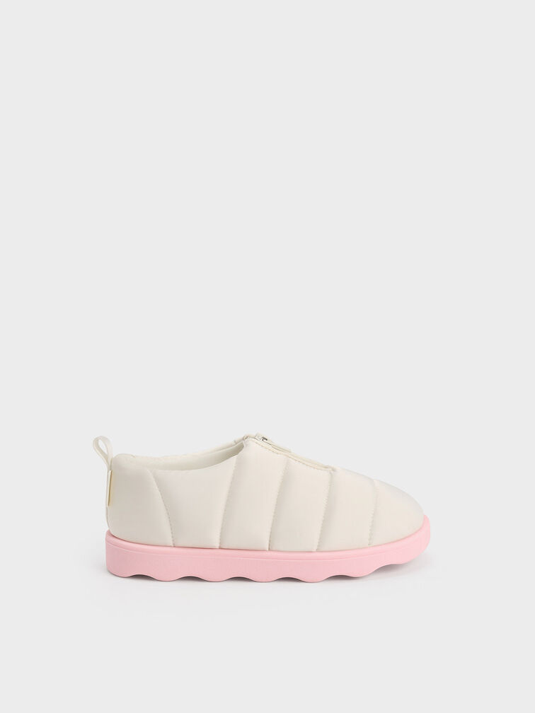 Sepatu Loafers Girls' Puffy Nylon Panelled, Chalk, hi-res