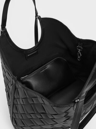 Ivette Woven Tote Bag, Noir, hi-res