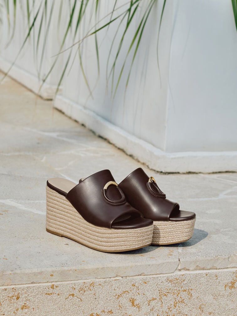 Sepatu Wedges Espadrille Metallic-Accent, Maroon, hi-res