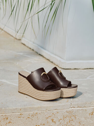 Sepatu Wedges Espadrille Metallic-Accent, Maroon, hi-res