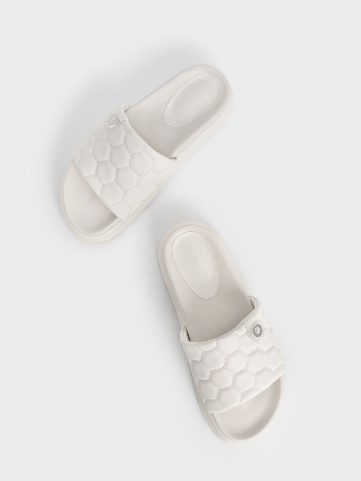 Sandal Textured Flatform Sliders, Chalk, hi-res