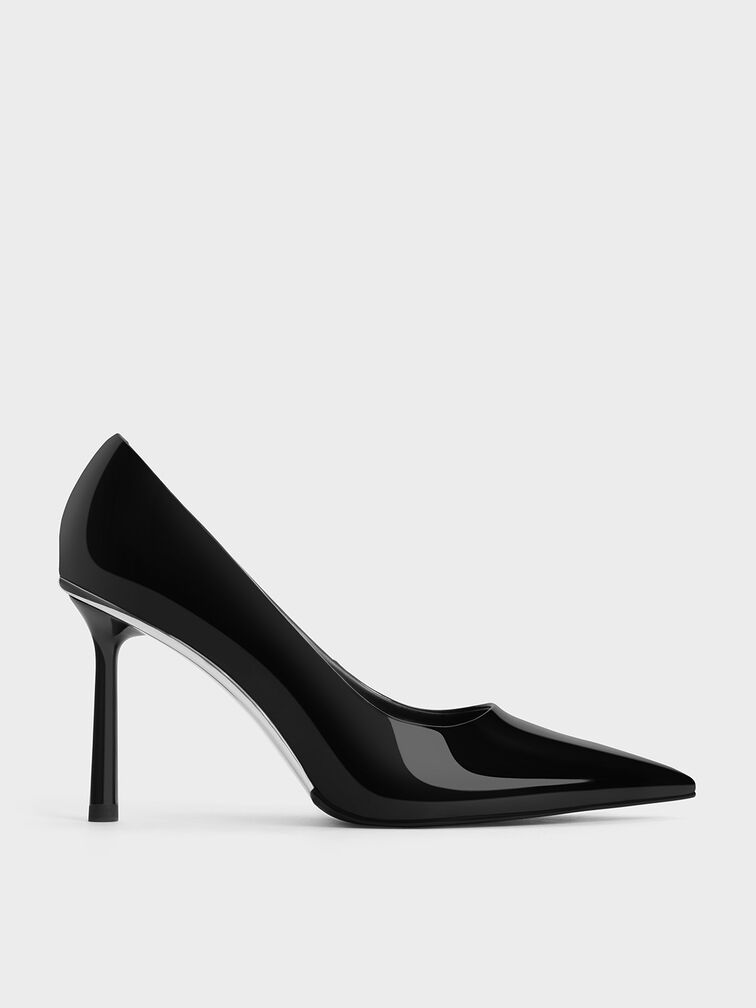 Patent Pointed-Toe Stiletto Heels, Black Patent, hi-res