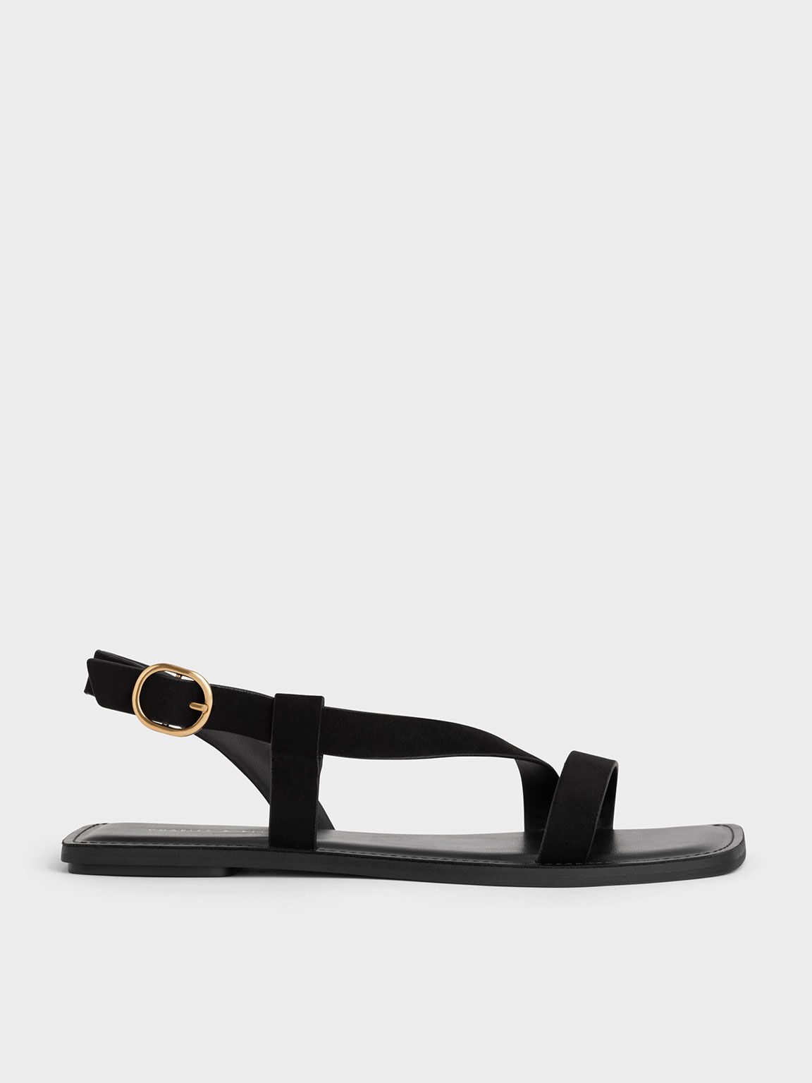 Sandal Flat Slingback Asymmetric Textured, Black Textured, hi-res