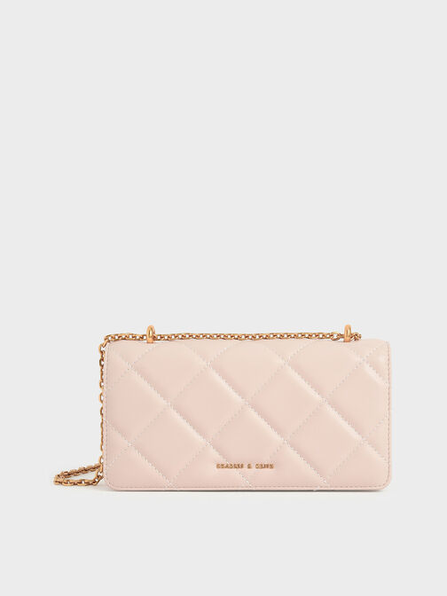 Paffuto Chain Handle Quilted Long Wallet, Light Pink, hi-res