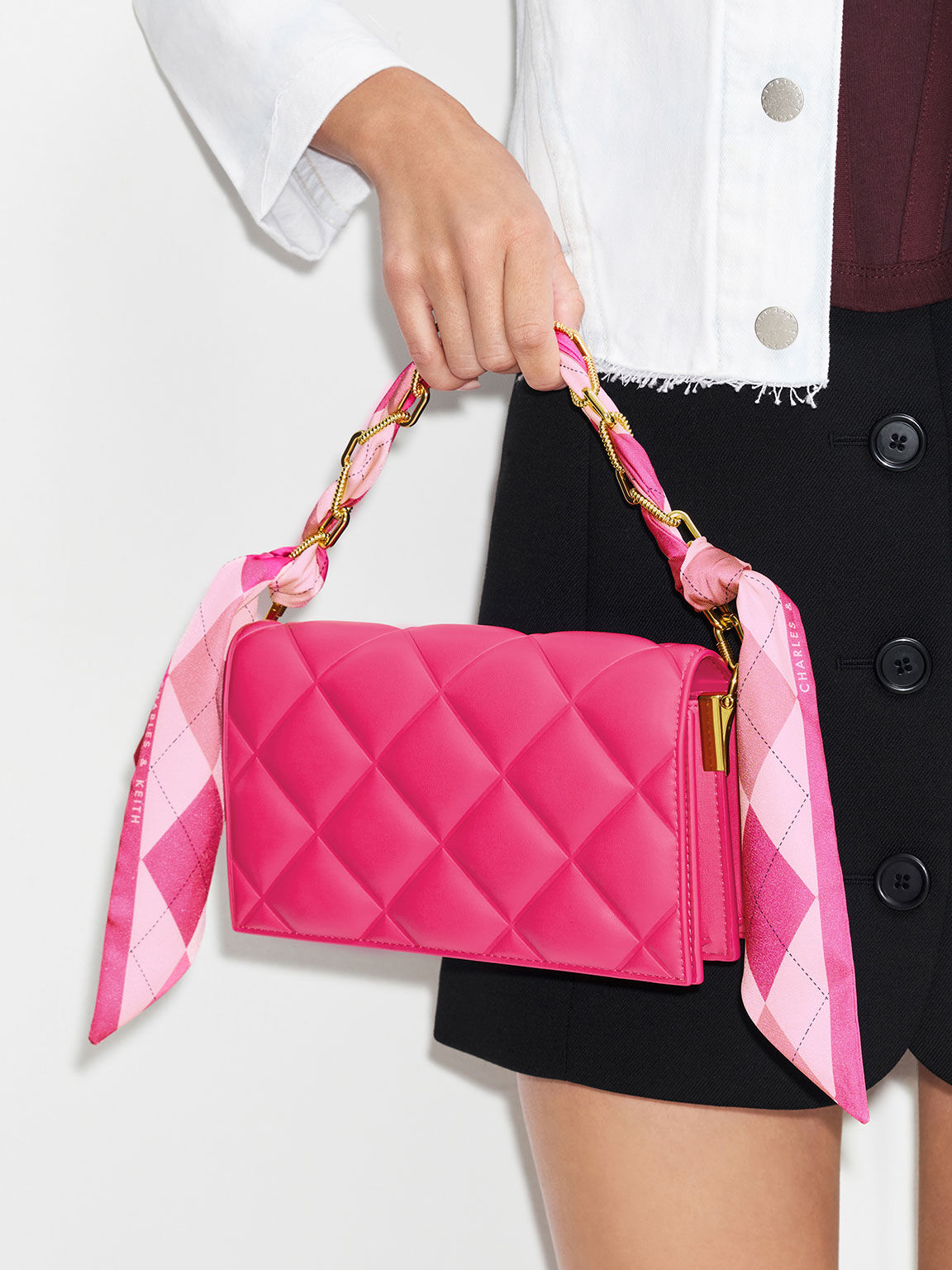 Alcott Scarf Handle Quilted Clutch, Fuchsia, hi-res