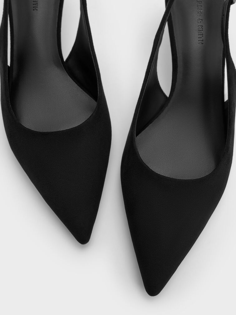Sepatu Pumps Slingback Ruthie Faux Suede, Black Textured, hi-res
