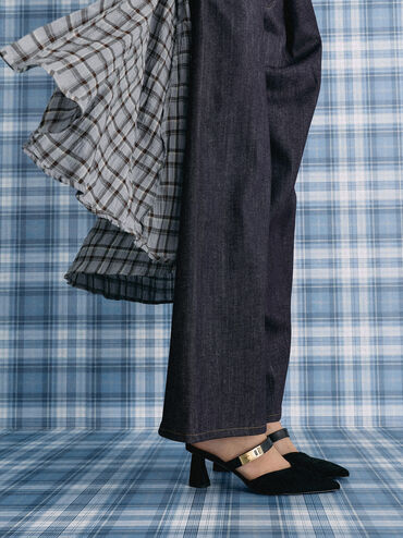 Sepatu Mules Heeled Lando Faux Suede, Black2, hi-res