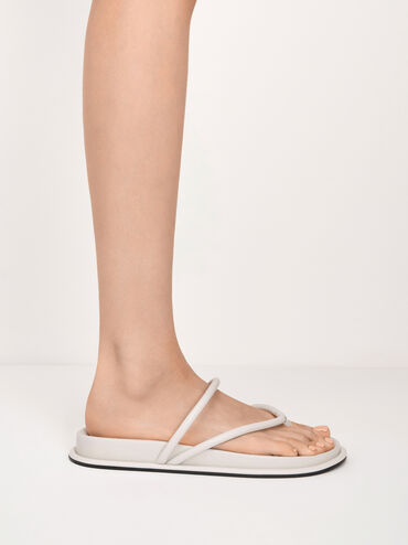 V-Strap Tubular Thong Sandals, White, hi-res