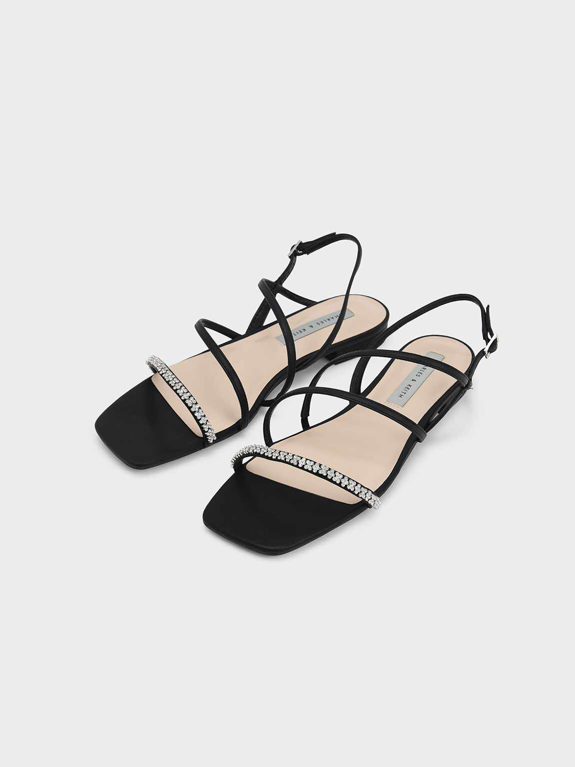 Sandal Strappy Slingback Gem-Encrusted, Black, hi-res