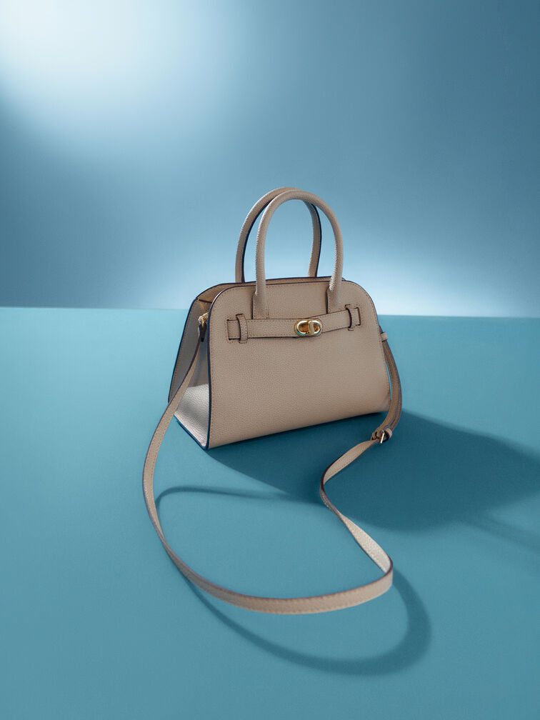 Tas Tote Belted Aubrielle, Taupe, hi-res