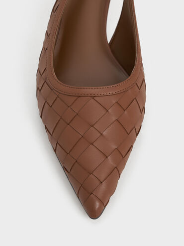 Ivette Woven Pointed-Toe Slingback Pumps, Caramel, hi-res