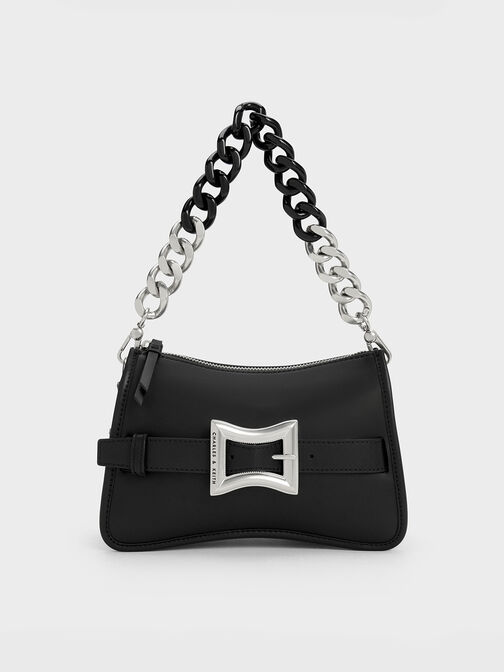 Xanthe Chunky Chain Shoulder Bag, Black, hi-res