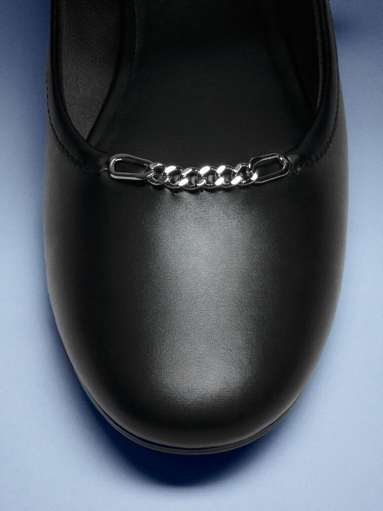 Sepatu Mary Jane Shila Flats Chain, Black, hi-res