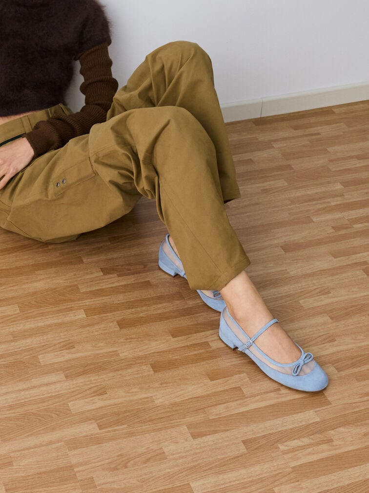 Sepatu Mary Janes Muligan Mesh & Faux Suede, Light Blue, hi-res