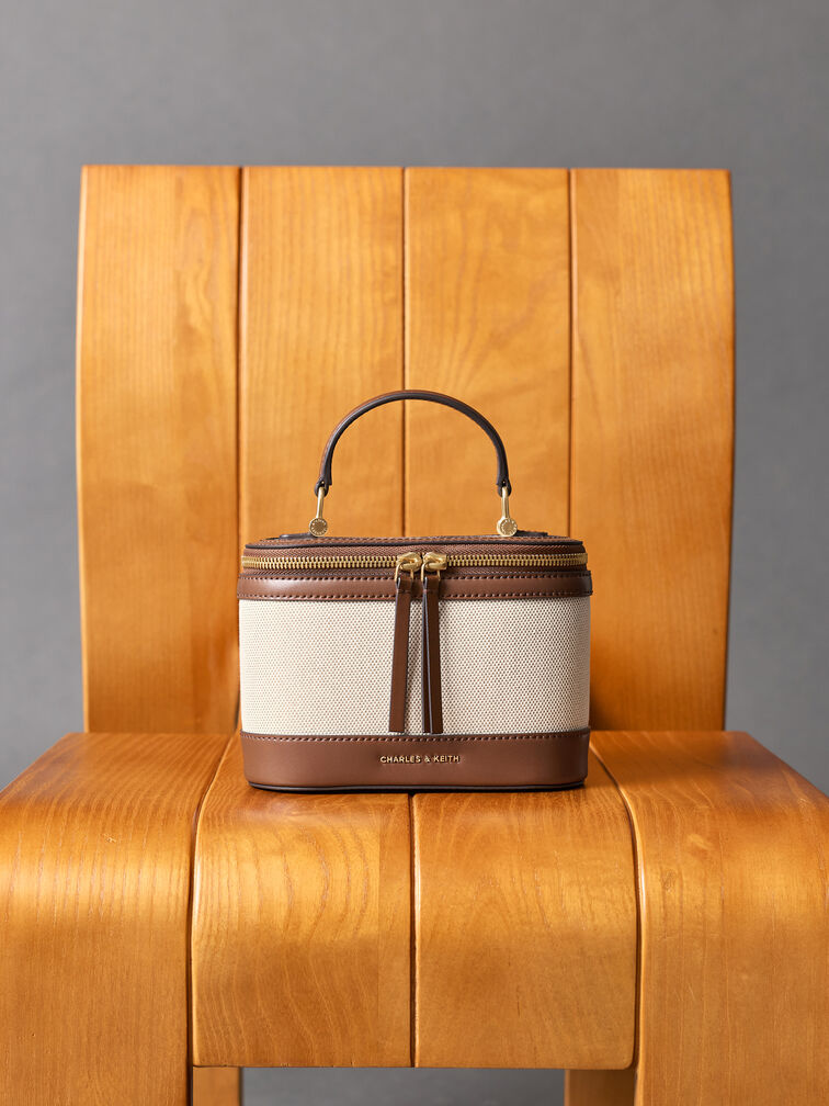 Tas Vanity Top Handle Canvas Enola, Chocolate, hi-res