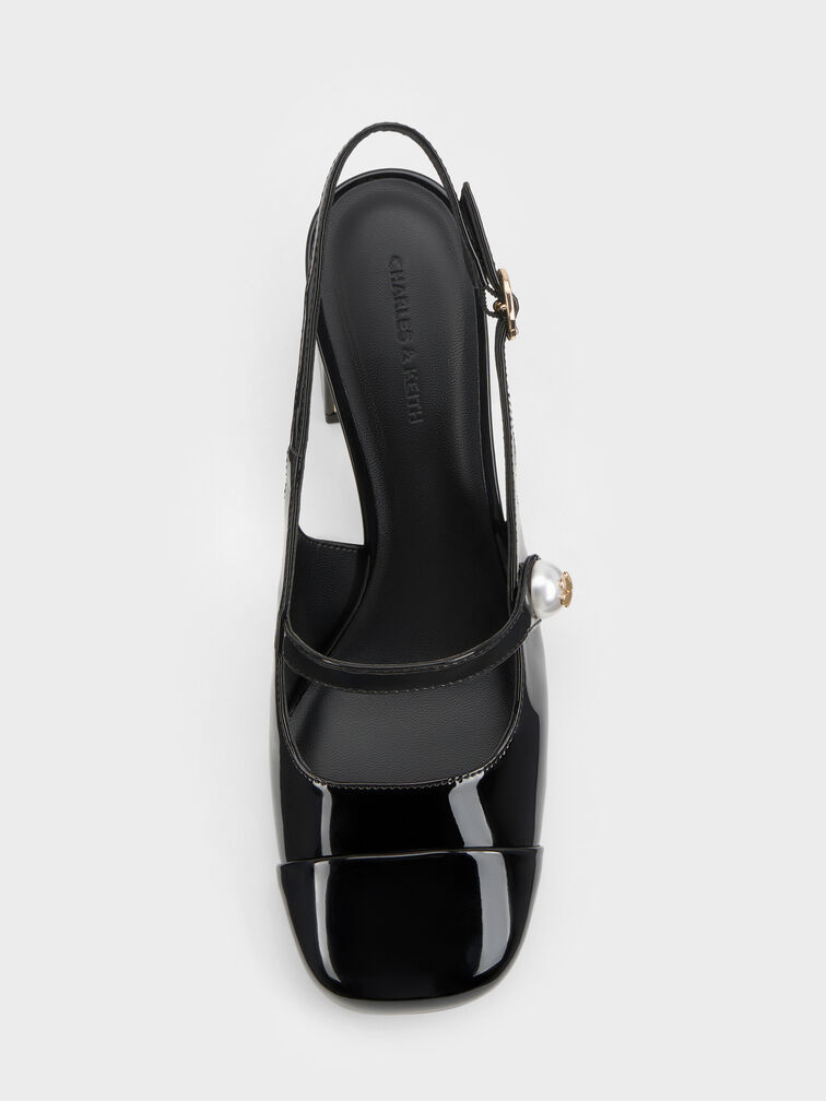 Aeryn Patent Pearl-Embellished Slingback Pumps, Black Patent, hi-res