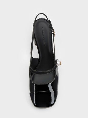 Aeryn Patent Pearl-Embellished Slingback Pumps, Black Patent, hi-res
