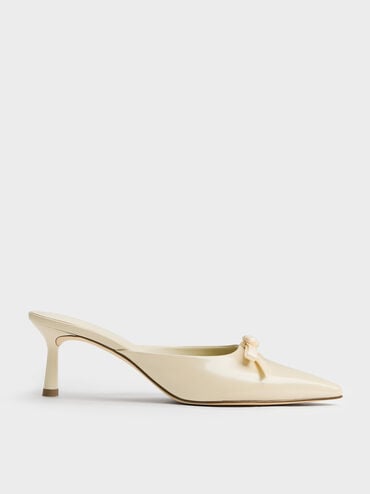 Rose-Bow Pointed Heeled Mules, Beige, hi-res
