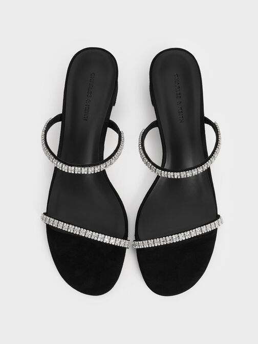 Sepatu Mules Gem-Embellished Ambrosia Textured, Black Textured, hi-res