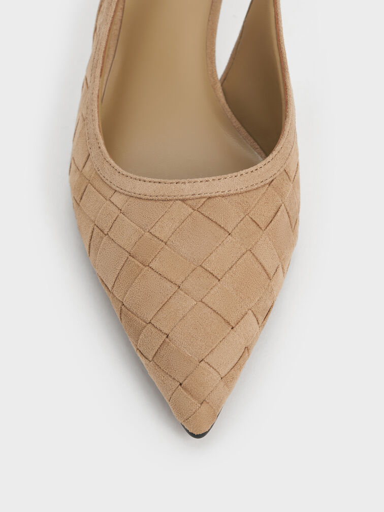 Ivette Faux Suede Woven Pointed-Toe Slingback Pumps, Sand, hi-res