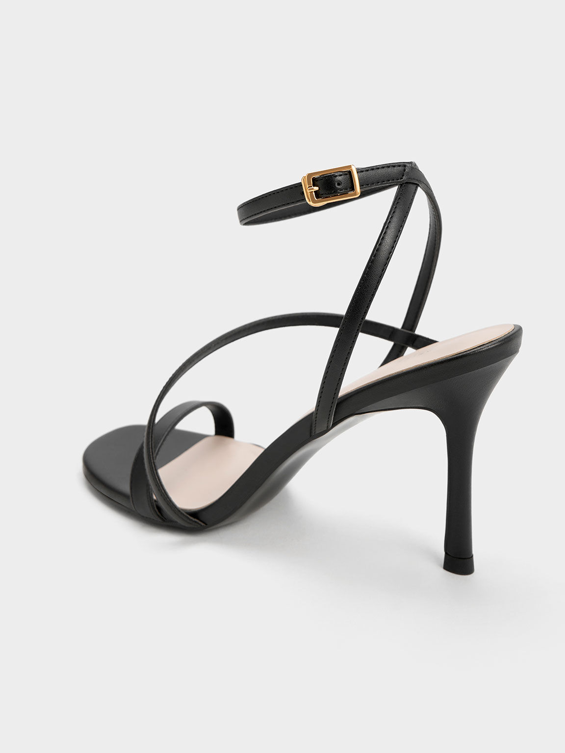 Sandal Strappy Heeled Asymmetric, Black, hi-res