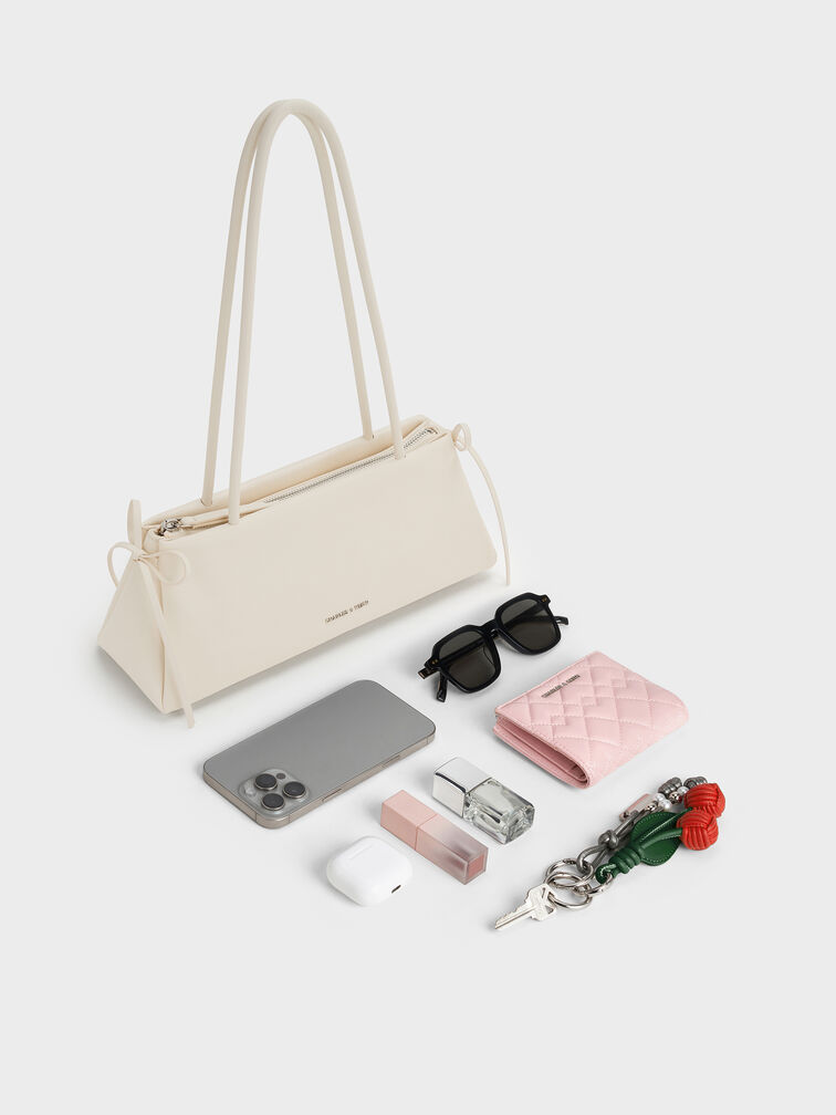 Hazel Bow Elongated Shoulder Bag, Cream, hi-res