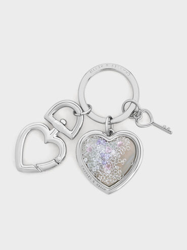 Keychain Heart Lock Crystal, Silver, hi-res