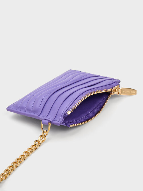 Card Holder Aubrielle Stitch-Trim Zip, Purple, hi-res