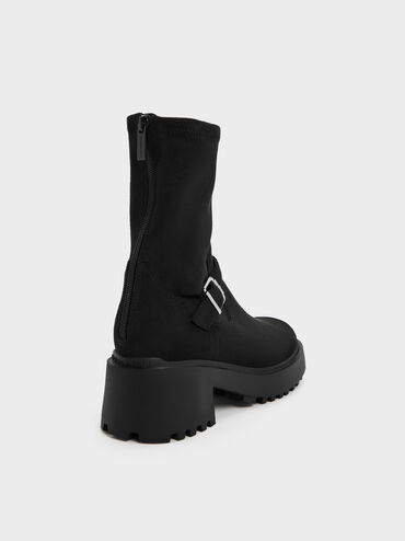 Sepatu Boots Ankle Platform Evan Faux Suede, Black Textured, hi-res