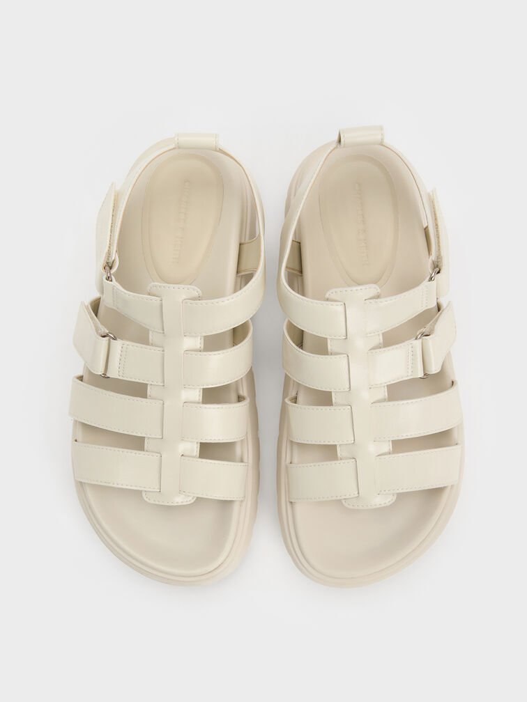 Platform Caged Sandals, Chalk, hi-res