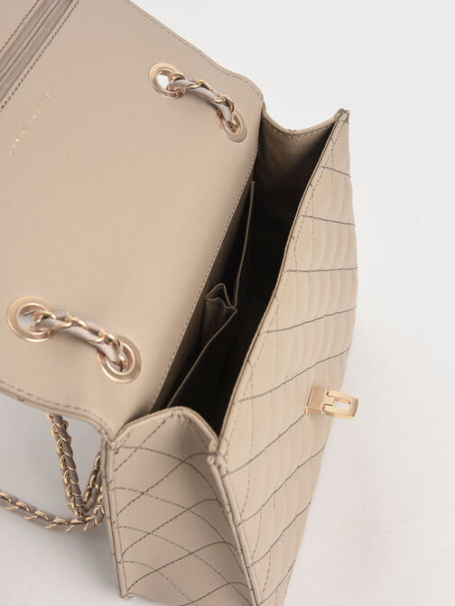 Tas Clutch Quilted Chain Strap, Sand, hi-res