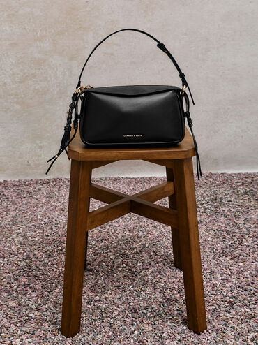 Tas Bahu Braided-Charm Haylen Mini, Black, hi-res