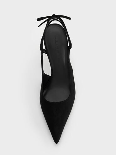 Sepatu Pumps Slingback Back-Bow Suede Faux, Black Textured, hi-res